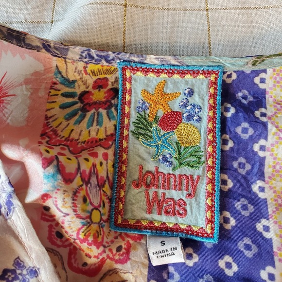 Johnny Was Anora Silk tunic top Colorful Drawstring Adjustable Oversize Summer - Picture 6 of 13